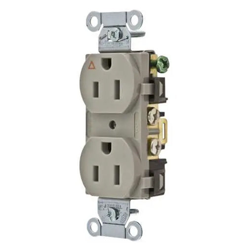 Hubbell-PRO IG5252GY, Heavy Duty Duplex Receptacles, Isolated Ground, Back and Side Wired, 15A 125V, 5-15R, 2-Pole 3-Wire Grounding, Gray