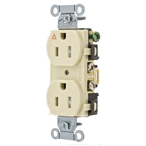 Hubbell-PRO IG5252ITR, Heavy Duty Duplex Receptacles, Isolated Ground, Tamper Resistant, Back and Side Wired, 15A 125V, 5-15R, 2-Pole 3-Wire Grounding, Ivory