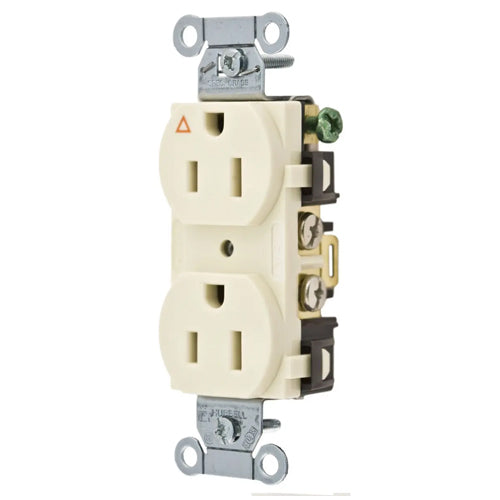 Hubbell-PRO IG5252LA, Heavy Duty Duplex Receptacles, Isolated Ground, Back and Side Wired, 15A 125V, 5-15R, 2-Pole 3-Wire Grounding, Light Almond