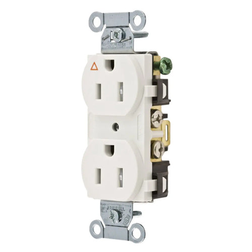 Hubbell-PRO IG5252WTR, Heavy Duty Duplex Receptacles, Isolated Ground, Tamper Resistant, Back and Side Wired, 15A 125V, 5-15R, 2-Pole 3-Wire Grounding, White