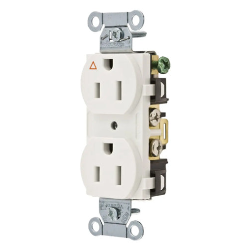 Hubbell-PRO IG5252W, Heavy Duty Duplex Receptacles, Isolated Ground, Back and Side Wired, 15A 125V, 5-15R, 2-Pole 3-Wire Grounding, White