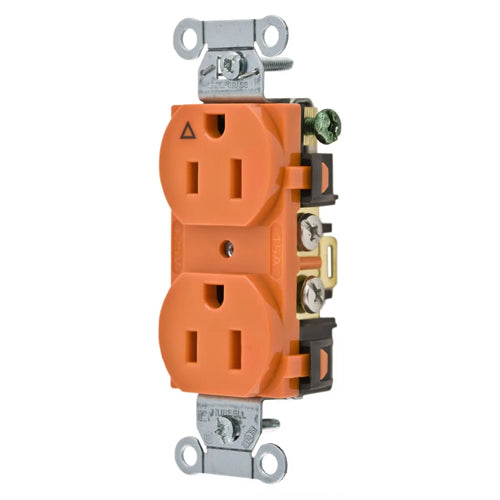 Hubbell-PRO IG5252, Heavy Duty Duplex Receptacles, Isolated Ground, Back and Side Wired, 15A 125V, 5-15R, 2-Pole 3-Wire Grounding, Orange