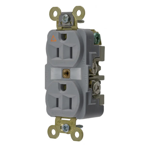 Hubbell IG5262GY, Extra Heavy Duty Max Duplex Receptacles, Isolated Ground, Back and Side Wired, 15A 125V, 5-15R, 2-Pole 3-Wire Grounding, Gray