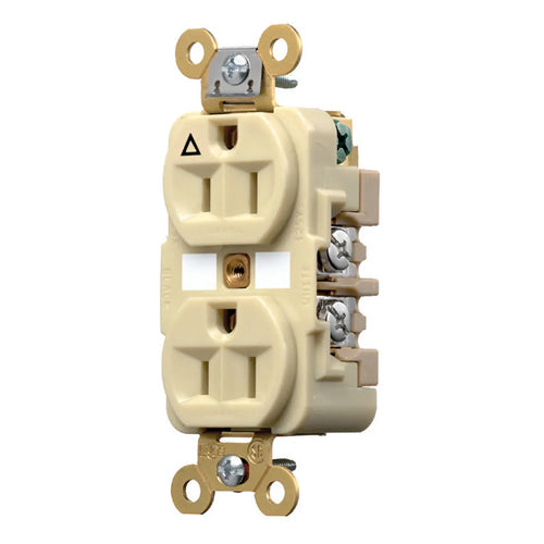 Hubbell IG5262I, Extra Heavy Duty Max Duplex Receptacles, Isolated Ground, Back and Side Wired, 15A 125V, 5-15R, 2-Pole 3-Wire Grounding, Ivory