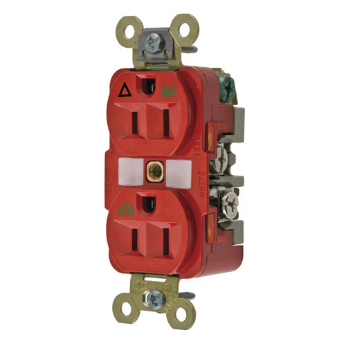 Hubbell IG5262RWR, Extra Heavy Duty Max Duplex Receptacles, Weather Resistant, Isolated Ground, 15A 125V, 5-15R, 2-Pole 3-Wire Grounding, Red