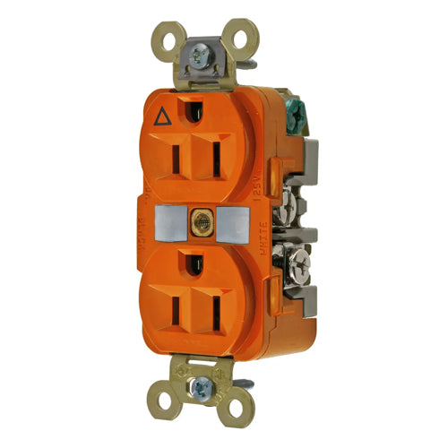 Hubbell IG5262, Extra Heavy Duty Max Duplex Receptacles, Isolated Ground, Back and Side Wired, 15A 125V, 5-15R, 2-Pole 3-Wire Grounding, Orange