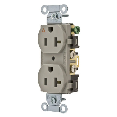 Hubbell-PRO IG5352GY, Heavy Duty Duplex Receptacles, Isolated Ground, Back and Side Wired, 20A 125V, 5-20R, 2-Pole 3-Wire Grounding, Gray