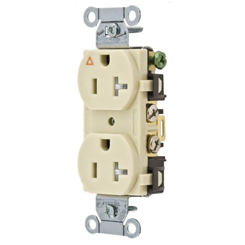 Hubbell-PRO IG5352ITR, Heavy Duty Duplex Receptacles, Isolated Ground, Tamper Resistant, Back and Side Wired, 20A 125V, 5-20R, 2-Pole 3-Wire Grounding, Ivory