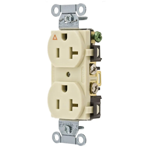 Hubbell-PRO IG5352I, Heavy Duty Duplex Receptacles, Isolated Ground, Back and Side Wired, 20A 125V, 5-20R, 2-Pole 3-Wire Grounding, Ivory