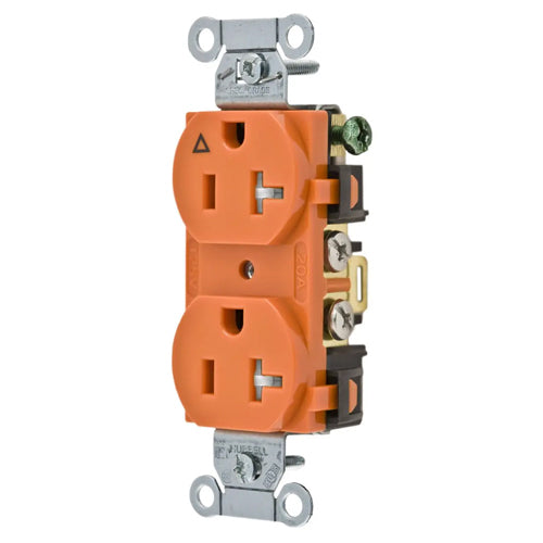 Hubbell-PRO IG5352TR, Heavy Duty Duplex Receptacles, Isolated Ground, Tamper Resistant, Back and Side Wired, 20A 125V, 5-20R, 2-Pole 3-Wire Grounding, Orange