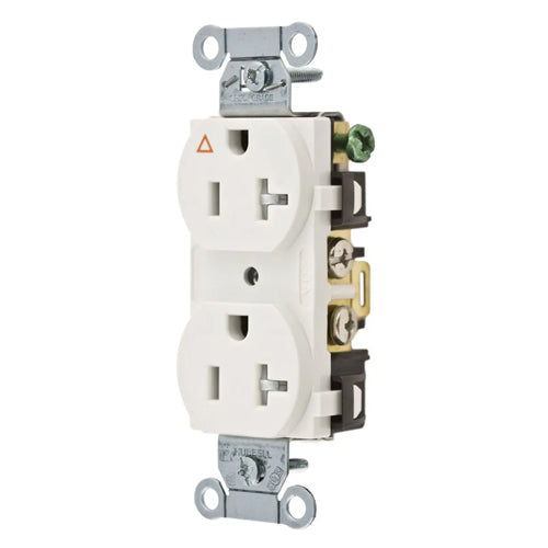 Hubbell-PRO IG5352WTR, Heavy Duty Duplex Receptacles, Isolated Ground, Tamper Resistant, Back and Side Wired, 20A 125V, 5-20R, 2-Pole 3-Wire Grounding, White