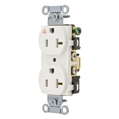 Hubbell-PRO IG5352W, Heavy Duty Duplex Receptacles, Isolated Ground, Back and Side Wired, 20A 125V, 5-20R, 2-Pole 3-Wire Grounding, White