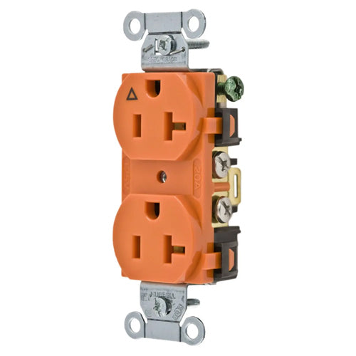 Hubbell-PRO IG5352, Heavy Duty Duplex Receptacles, Isolated Ground, Back and Side Wired, 20A 125V, 5-20R, 2-Pole 3-Wire Grounding, Orange