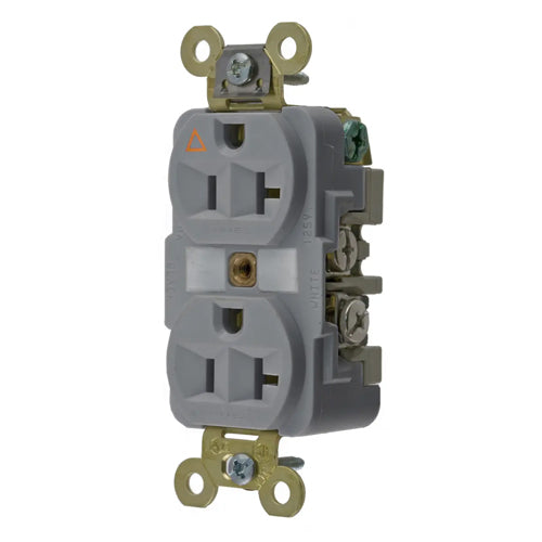 Hubbell IG5362GY, Extra Heavy Duty Max Duplex Receptacles, Isolated Ground, Back and Side Wired, 20A 125V, 5-20R, 2-Pole 3-Wire Grounding, Gray