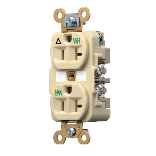 Hubbell IG5362IWR, Extra Heavy Duty Max Duplex Receptacles, Weather Resistant, Isolated Ground, 20A 125V, 5-20R, 2-Pole 3-Wire Grounding, Ivory