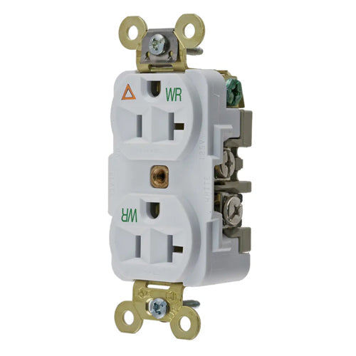 Hubbell IG5362WWR, Extra Heavy Duty Max Duplex Receptacles, Weather Resistant, Isolated Ground, 20A 125V, 5-20R, 2-Pole 3-Wire Grounding, White