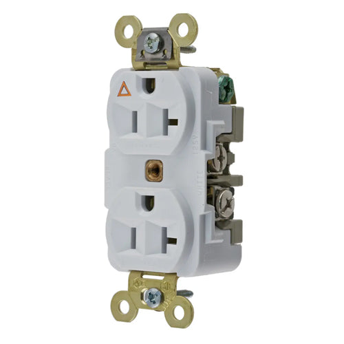 Hubbell IG5362W, Extra Heavy Duty Max Duplex Receptacles, Isolated Ground, Back and Side Wired, 20A 125V, 5-20R, 2-Pole 3-Wire Grounding, White