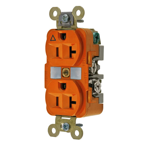 Hubbell IG5362, Extra Heavy Duty Max Duplex Receptacles, Isolated Ground, Back and Side Wired, 20A 125V, 5-20R, 2-Pole 3-Wire Grounding, Orange