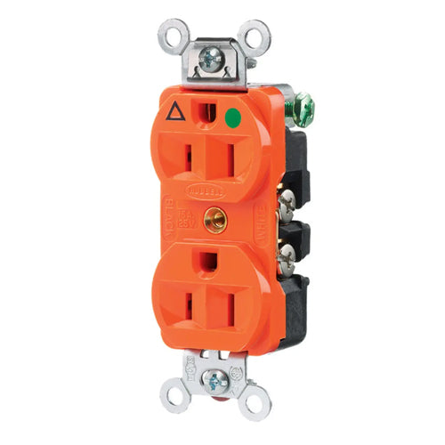 Hubbell IG8200, Extra Heavy Duty Max Receptacles, Hospital Grade, Isolated Ground, 15A 125V, 5-15R, 2-Pole 3-Wire Grounding, Orange