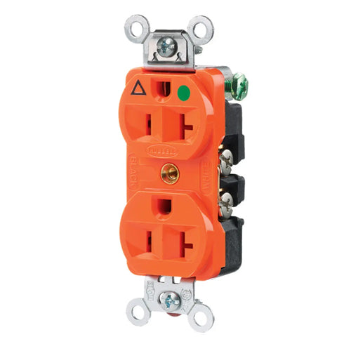 Hubbell IG8300, Extra Heavy Duty Max Receptacles, Hospital Grade, Isolated Ground, 20A 125V, 5-20R, 2-Pole 3-Wire Grounding, Orange