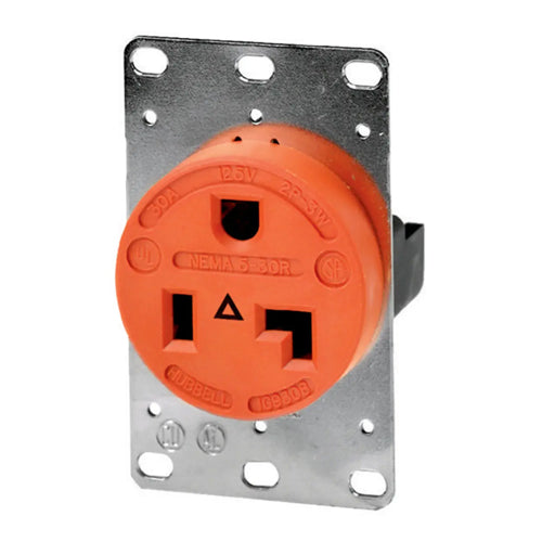 Hubbell IG9308, Single Flush Receptacles, Isolated Ground, Reinforced Thermoplastic Polyester Housing, 30A 125V, 5-30R, 2-Pole 3-Wire Grounding, Orange