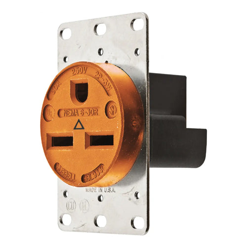 Hubbell IG9330, Single Flush Receptacles, Isolated Ground, Reinforced Thermoplastic Polyester Housing, 30A 250V, 6-30R, 2-Pole 3-Wire Grounding, Orange