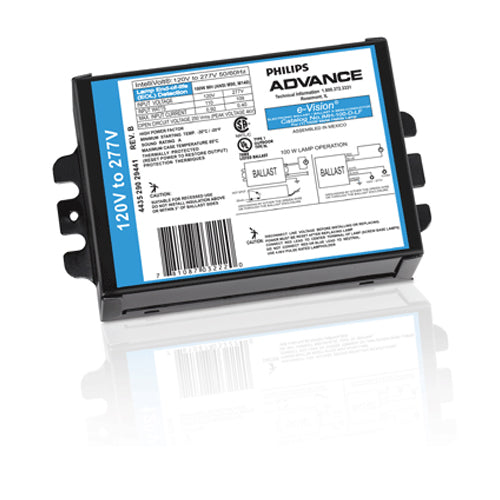 Philips Advance e-Vision IMH100DBLSM, Electronic Ballast For 100W Metal Halide Lamps, With Bottom Exit Leads And Mounting Studs, 120-277V