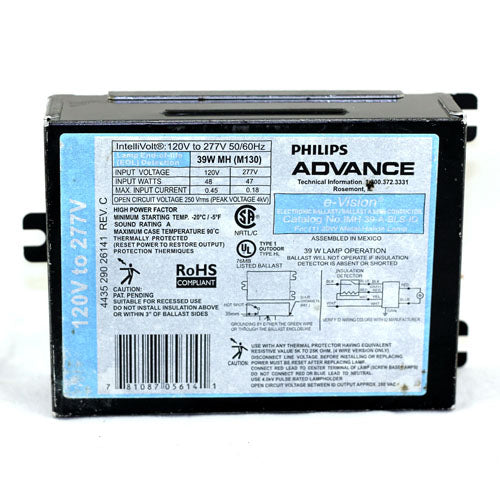 Philips Advance e-Vision IMH39ABLSID, Electronic Ballast for 39W Metal Halide Lamps With Bottom Exit Leads And Mounting Studs, 120-277V