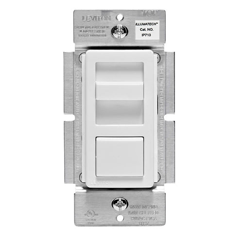 Leviton IP710-D0Z, IllumaTech Preset Slide 0-10V LED/Mark 7 Fluorescent Ballast Dimmer, 120/277 VAC, 60Hz, Single Pole or 3-Way, White