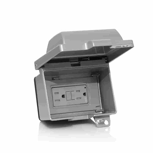 Leviton IUM1H-KRG, 1-Gang Horizontal Mount Weatherproof Cover Receptacle Kit, (1) IUM1H-GY, (1) GFWT1-G, Aluminum, Gray