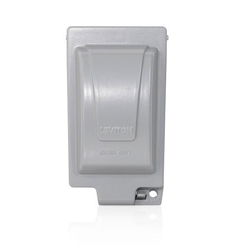 Leviton IUM1V-GY, 1-Gang Extra-Duty Weatherproof Cover, Vertical Mount, Die-Cast Aluminum, Includes Inserts for Single, Duplex and Decora/GFCI Receptacles, Gray