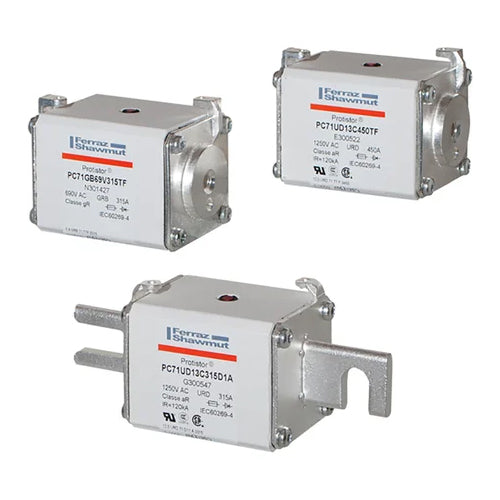 Mersen J300664, Square Body High-Speed Fuse, Fast Acting, Size 71 aR, 1250/1300VAC, 350A, With Striker Slotted Blades long