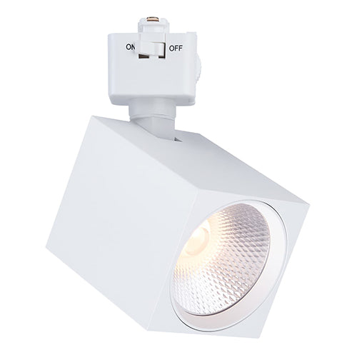 Satco JH5051, J Style, LED Track Head, 8W, 120V, 2700/3000/3500/4000/5000K CCT Selectable, Dim to Warm, 500-600 Lumens, Square, 36 Deg. Beam, White Finish