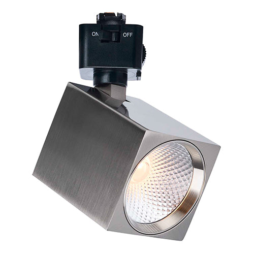 Satco JH5053, J Style, LED Track Head, 8W, 120V, 2700/3000/3500/4000/5000K CCT Selectable, Dim to Warm, 500-600 Lumens, Square, 36 Deg. Beam, Brushed Nickel Finish