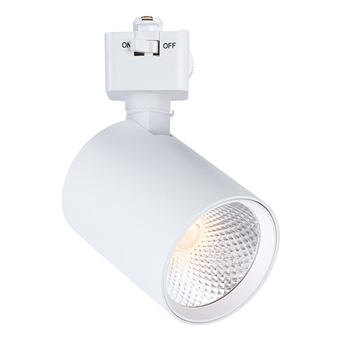 Satco JH5061, J Style, LED Track Head, 8W, 120V, 2700/3000/3500/4000/5000K CCT Selectable, Dim to Warm, 500-600 Lumens, Round, 36 Deg. Beam, White Finish