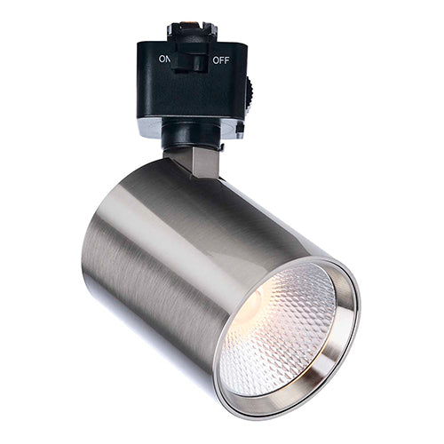 Satco JH5063, J Style, LED Track Head, 8W, 120V, 2700/3000/3500/4000/5000K CCT Selectable, Dim to Warm, 500-600 Lumens, Round, 36 Deg. Beam, Brushed Nickel Finish