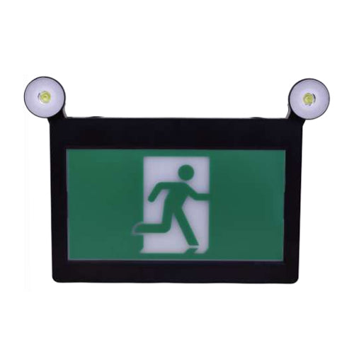 Votatec JRMECW/BK, Combo Emergency LED Light, Running Man Exit Sign, 2X1.2W Twin Head, 120/347VAC Dual Voltage Operation, 6500K Daylight, Ni-Cad Battery, Black