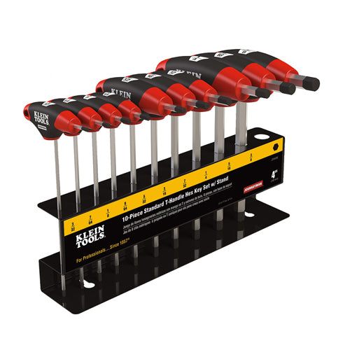 Klein Tools JTH410E, Hex Key Set, SAE T-Handle, 4-Inch, with Stand, 10-Piece