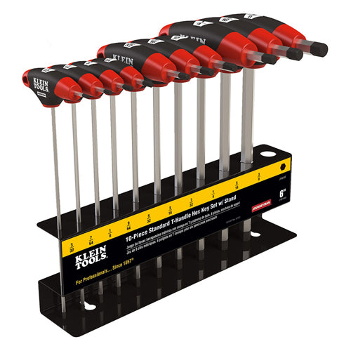 Klein Tools JTH610E, Hex Key Set, SAE T-Handle, 6-Inch, with Stand, 10-Piece