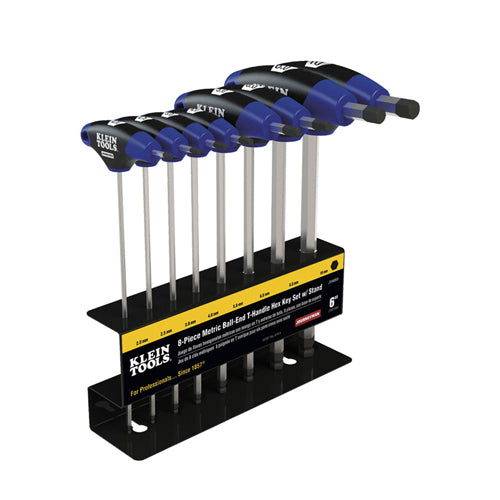 Klein Tools JTH68MB, Hex Kit Set, Metric, Ball End T-Handle, 6-Inch with Stand, 8-Piece