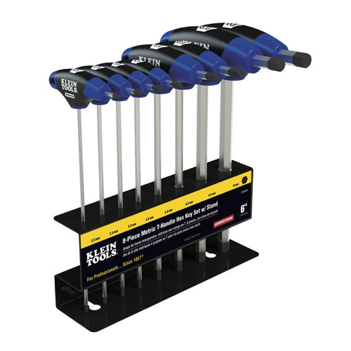 Klein Tools JTH98M, Hex Key Set, Metric, Journeyman™ T-Handle, 9-Inch with Stand, 8-Piece