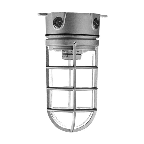 Votatec JVL100, Cage Vapor-Proof Fixture, Ceiling Mount with Frosted Glass, E26 Base, 150W, 110-277V, Metalic Silver Finish