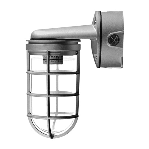 Votatec JVL100B, Cage Vapor-Proof Fixture, Wall Mount with Frosted Glass, E26 Base, 150W, 110-277V, Metalic Silver Finish
