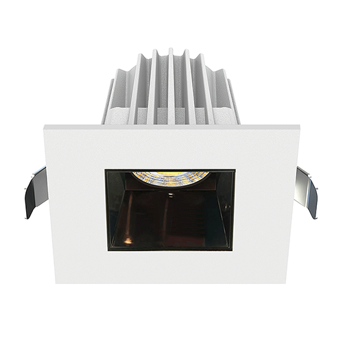Lotus JXL-COB02-S09W-5CCT-WH-2SR-SM-BC, 2" Square White Recessed Economy LED, 120VAC, 9W, 5CCT, 550-630 Lumens, Black Chrome, 36° Beam Angle