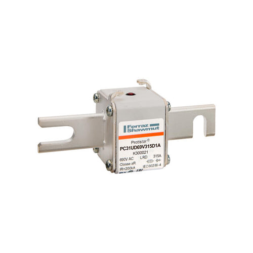 Mersen K300021, Square Body High-Speed Fuse, Fast Acting, Size 31 aR, 690/700VAC, 315A, With Striker DIN 110 Blades