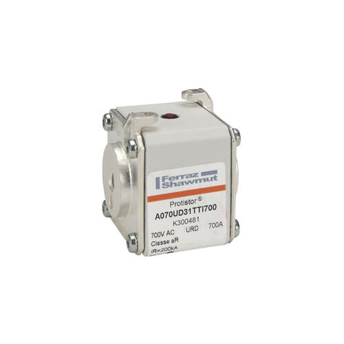 Mersen K300481, Square Body High-Speed Fuse, Fast Acting, Size 31 aR, 690/700VAC, 700A, With Striker Flush ends UNC threads