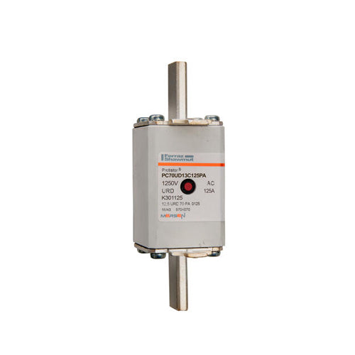 Mersen K301125, Square Body High-Speed Fuse, Fast Acting, Size 70 aR, 1250/1300VAC, 125A, Striker Plain Blades