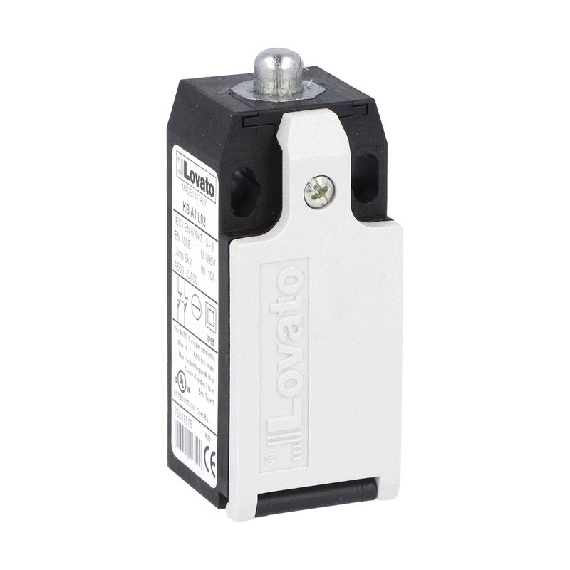 Lovato KBA1S11, Limit Switch, K Series, Top Push Rod Plunger, 1 Bottom Cable Entry, Dimensions to EN 50047, Plastic Body, Contacts 1NO+1NC Snap Action, Metal Plunger