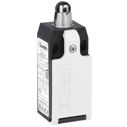 Lovato KBB1S11N, Limit Switch, K Series, One Bottom Cable Entry, Top Plastic Roller Push Plunger, Dimensions to EN/BS 50047, Plastic Body, Contacts 1NO+1NC Snap Action, 1/2'' NPT