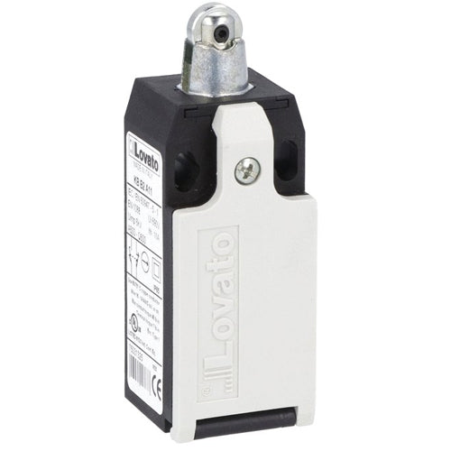 Lovato KBB2S11N, Limit Switch, K Series, One Bottom Cable Entry, Top Metal Roller Push Plunger, Dimensions to EN/BS 50047, Plastic Body, Contacts 1NO+1NC Snap Action, 1/2'' NPT